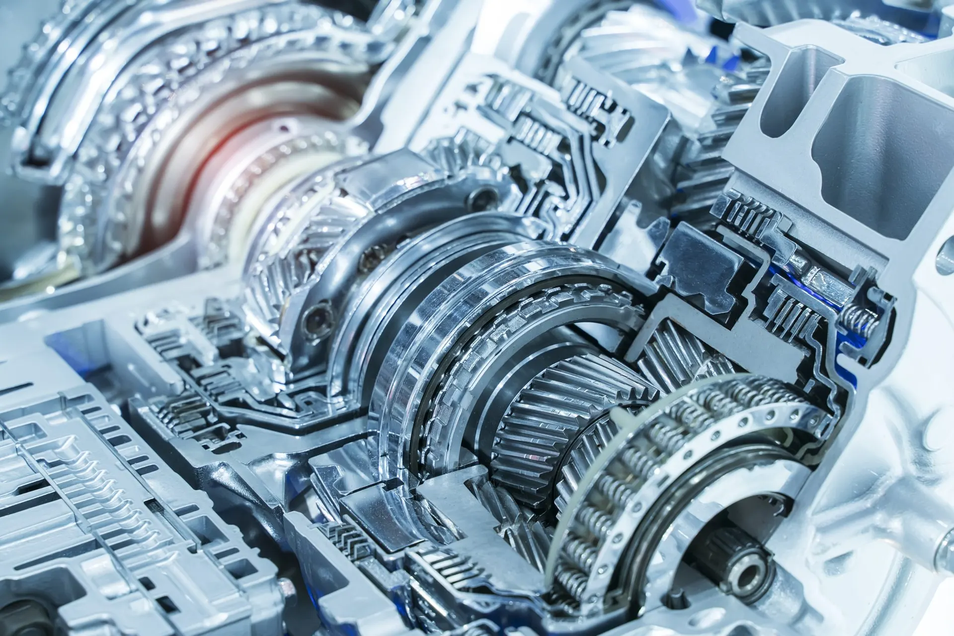 The internals of an automatic transmission, cut away